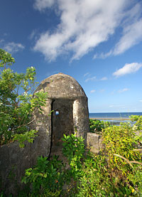 A garita or sentry box overlooking the beach