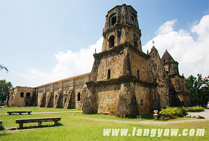 The fortress-church of Miag-ao, UNESCO World Heritage site. The first church was located below, near the coastline which was destroyed in one of the slave raids.