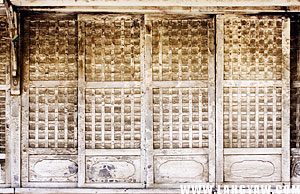 Detail of one of the windows of Villa Bayot. Translucent capiz shells form the square grids.