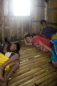 Inside the hut where we waited for the rains to stop