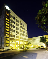 Facade of hotel at night