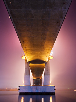 Underbelly of Marcelo Fernan Bridge as seen from a small park below it