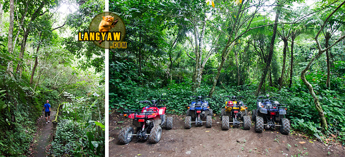 Riding ATVs to reach the jump off point to the waterfall