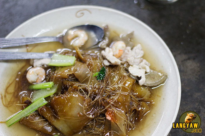 Because of language issues, don't really know what this noodle dish is. It has different types of noodles, a somewhat sticky sauce and some meat and vegetables