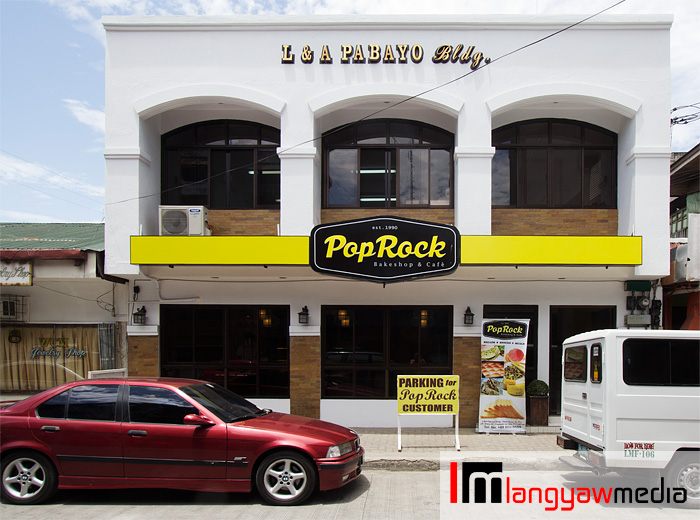 The cafe's facade. The lower floor is the dining space while the upper floor is the bakeshop.