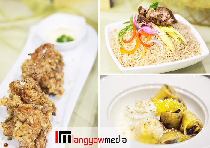 Clockwise from top right: humbagoong rice, fried halo-halo ala mode, chicken tagudtod