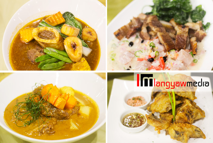 Clockwise from top right: sinuglaw, crispy catfish, beef caldereta, beef pochero tagalog