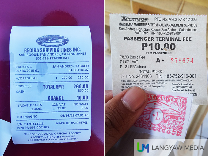 Ticket fare: P290 for airconditioned area, P10 for terminal fee, P1 for municipal tax