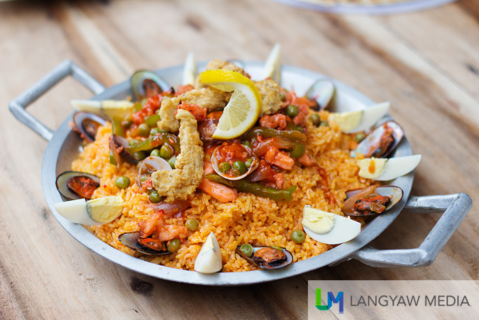 Woodstone Kitchen's paella topped with lots of ingredients
