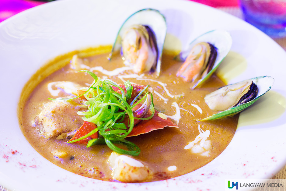 Seafood Gumbo Soup: hearty and delicious seafood soup with fish, crab claw, mussel and very tender squid. It has a dash of paprika for 'heat.'