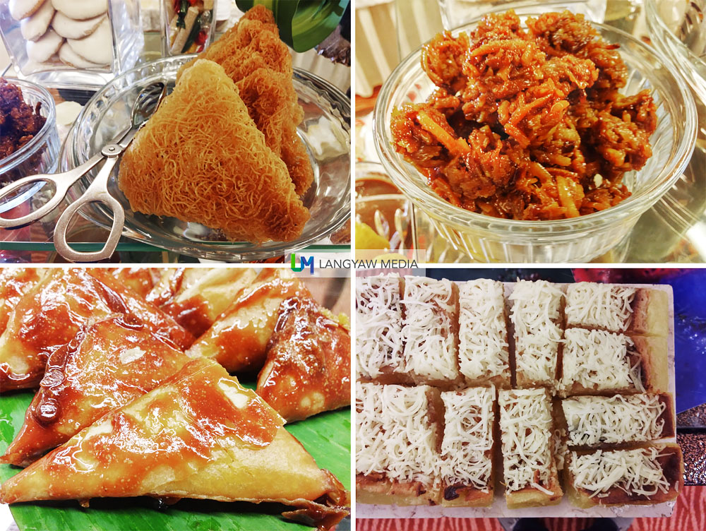 Desserts, clockwise from top right: bukhayo, cassava cake topped with grated cheese, sweet potato triangles and tagaktak