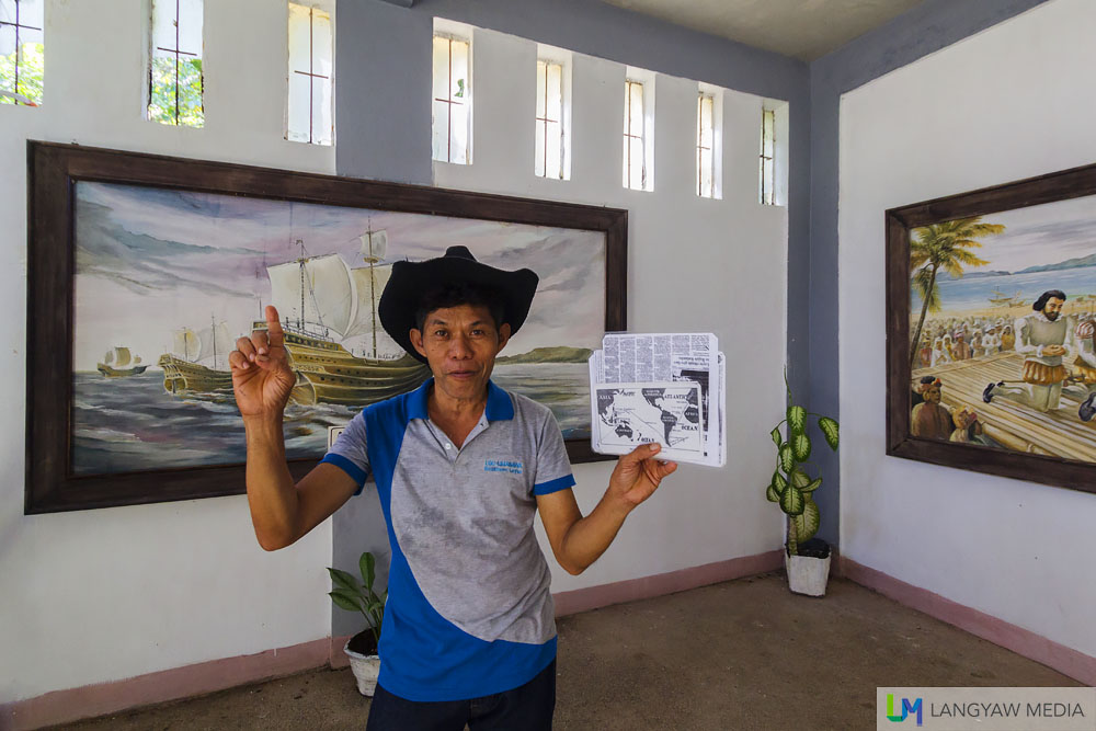 The popular tour guide at the Limasawa Magellan Shrine, Sam Espinosa Galvez